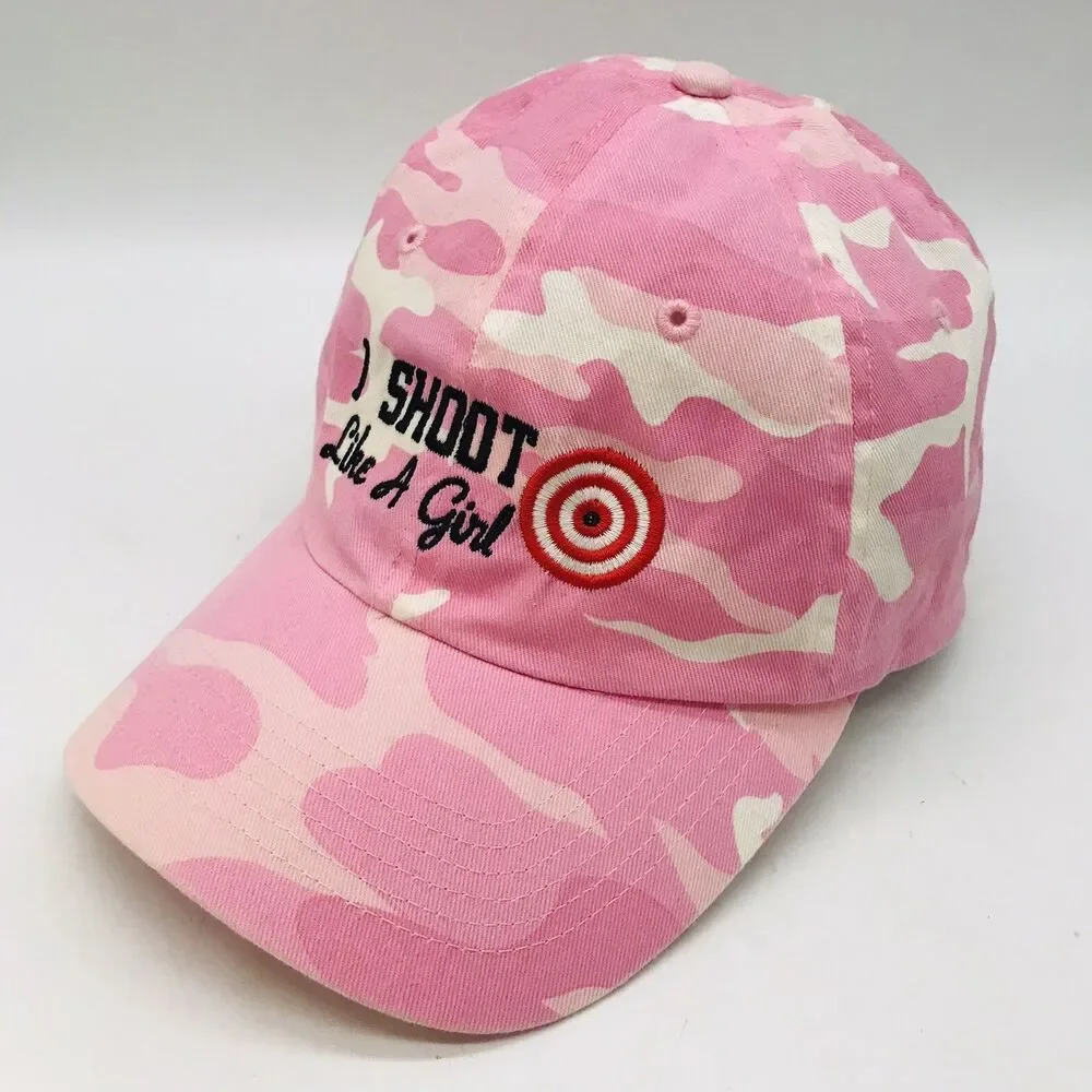 I Shoot Like a Girl Pink Camo Baseball Cap Womens Twill Strapback Port Authority